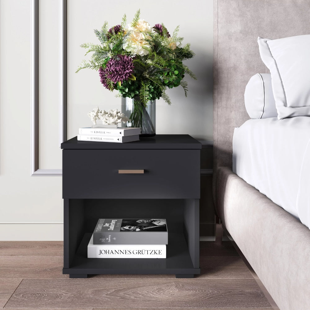 Coastal Cypress - Modern Black Nightstand Small Bedside Table