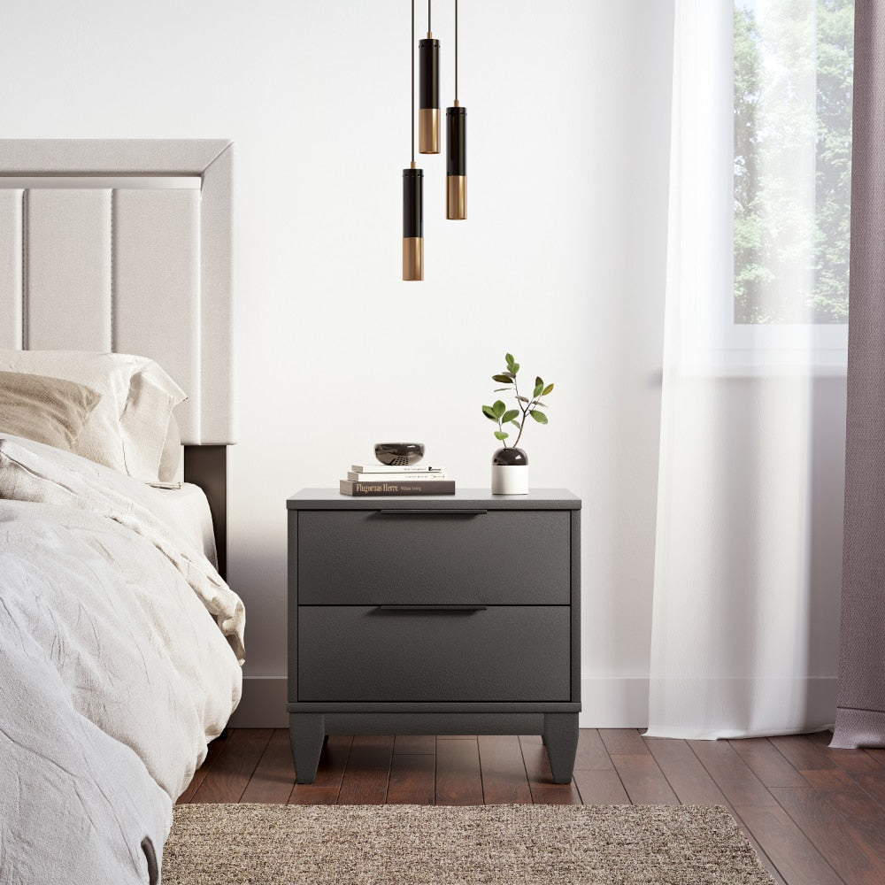 Frost Moss - Modern Double Drawer Black Nightstand Small Bedside Table