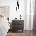 Frost Moss - Modern Double Drawer Black Nightstand Small Bedside Table