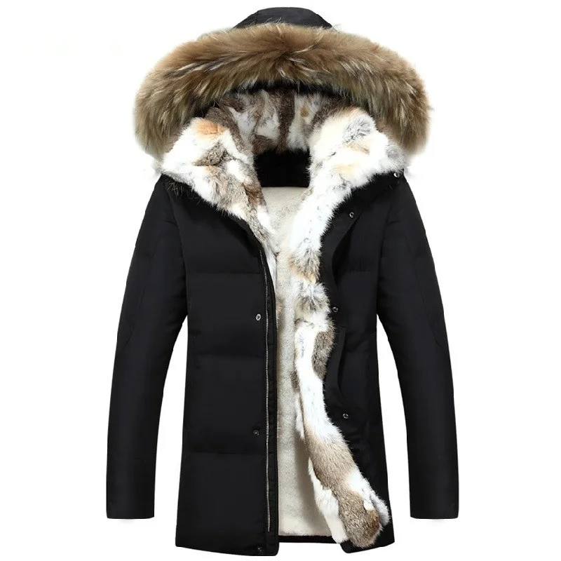 Black channel-quilted duck down parka featuring a plush-trimmed hood and soft sherpa interior lining with a snap placket.