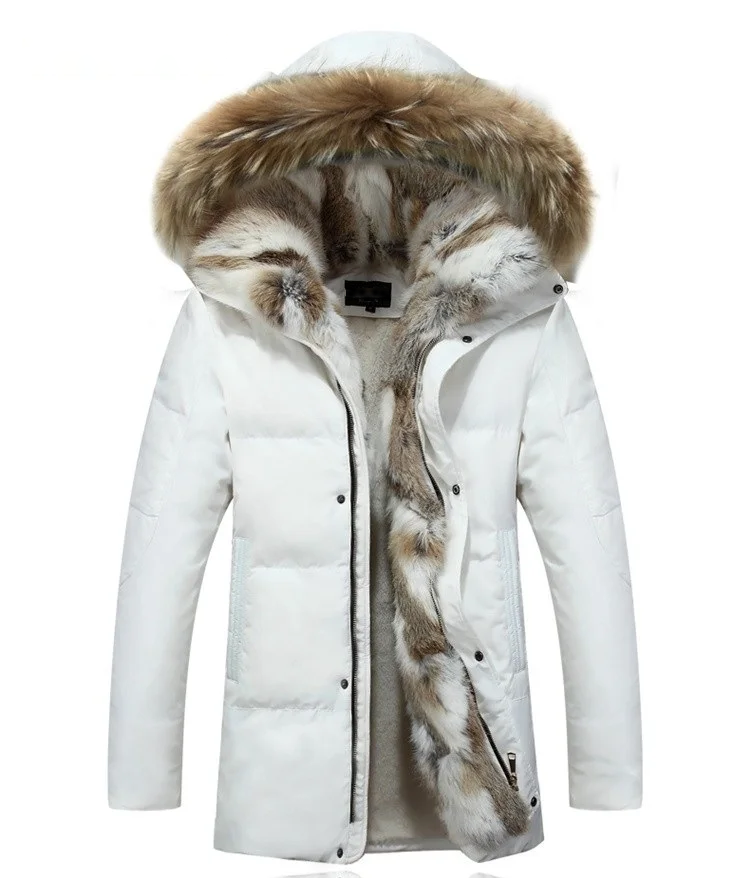 White channel-quilted duck down parka with a plush-trim hood and soft sherpa-lined interior.