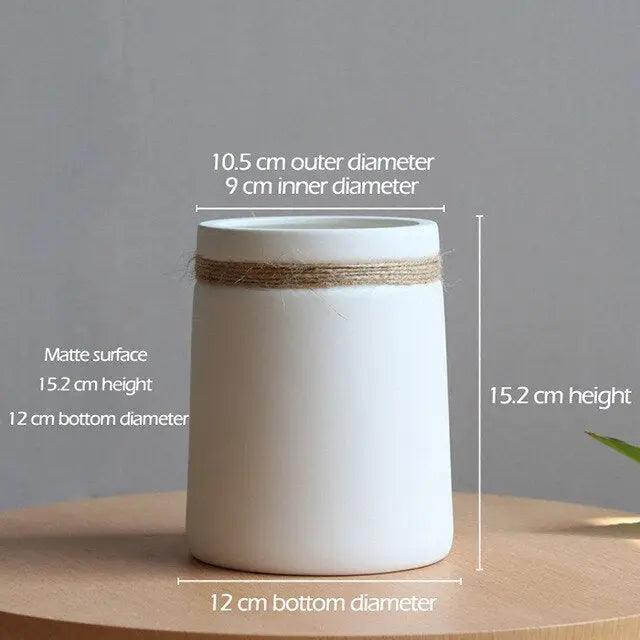 Cobalt Springs Springs - Modern White Vase with Hemp Rope