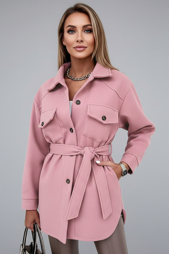 Solene Wool Blend Shacket – Elongated Collar Button-Up Overcoat