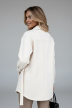 Solene Wool Blend Shacket – Elongated Collar Button-Up Overcoat