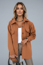 Solene Wool Blend Shacket – Elongated Collar Button-Up Overcoat