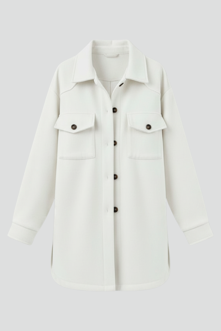 Solene Wool Blend Shacket – Elongated Collar Button-Up Overcoat