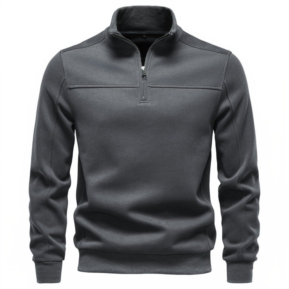 Dark gray quarter-zip sweatshirt product shown from the front