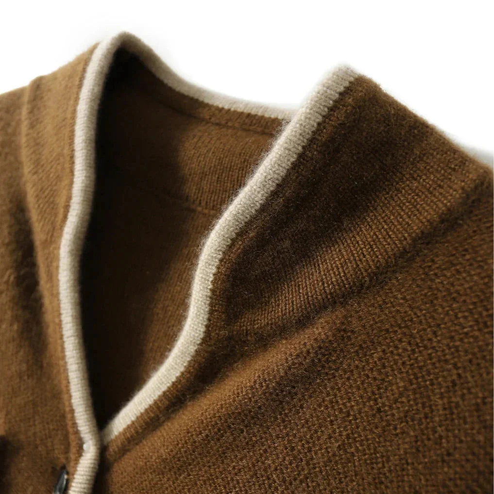 Valeria Wool Blend Cardigan – Contrast-Trim Button-Front Relaxed Knitwear