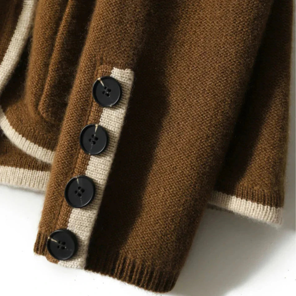 Valeria Wool Blend Cardigan – Contrast-Trim Button-Front Relaxed Knitwear