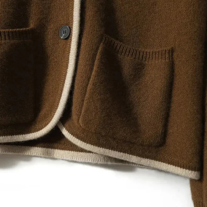 Valeria Wool Blend Cardigan – Contrast-Trim Button-Front Relaxed Knitwear