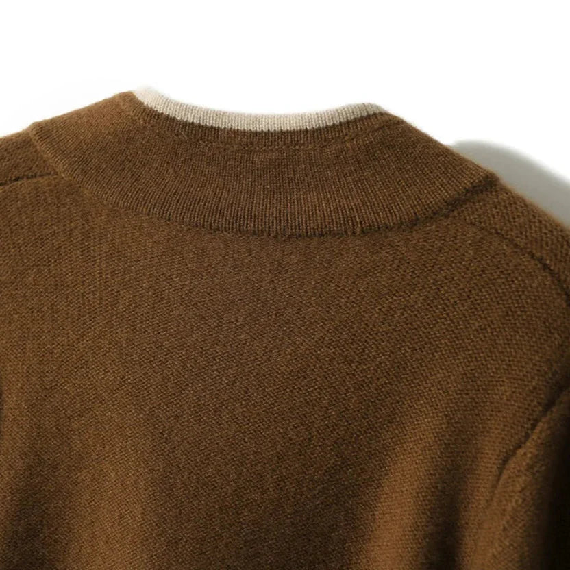 Valeria Wool Blend Cardigan – Contrast-Trim Button-Front Relaxed Knitwear