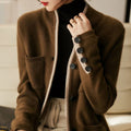 Valeria Wool Blend Cardigan – Contrast-Trim Button-Front Relaxed Knitwear