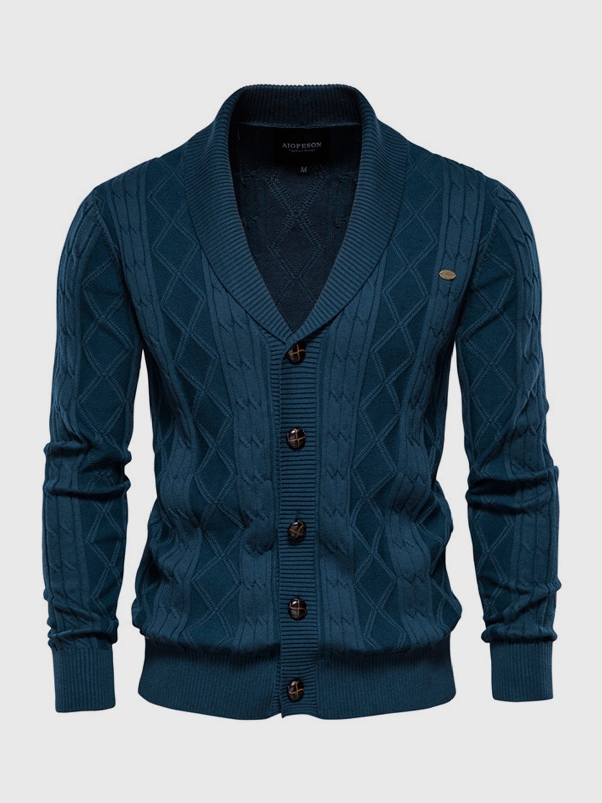 Victor Cotton Blend Cardigan – Shawl Collar Diamond Knit Button-Front Sweater