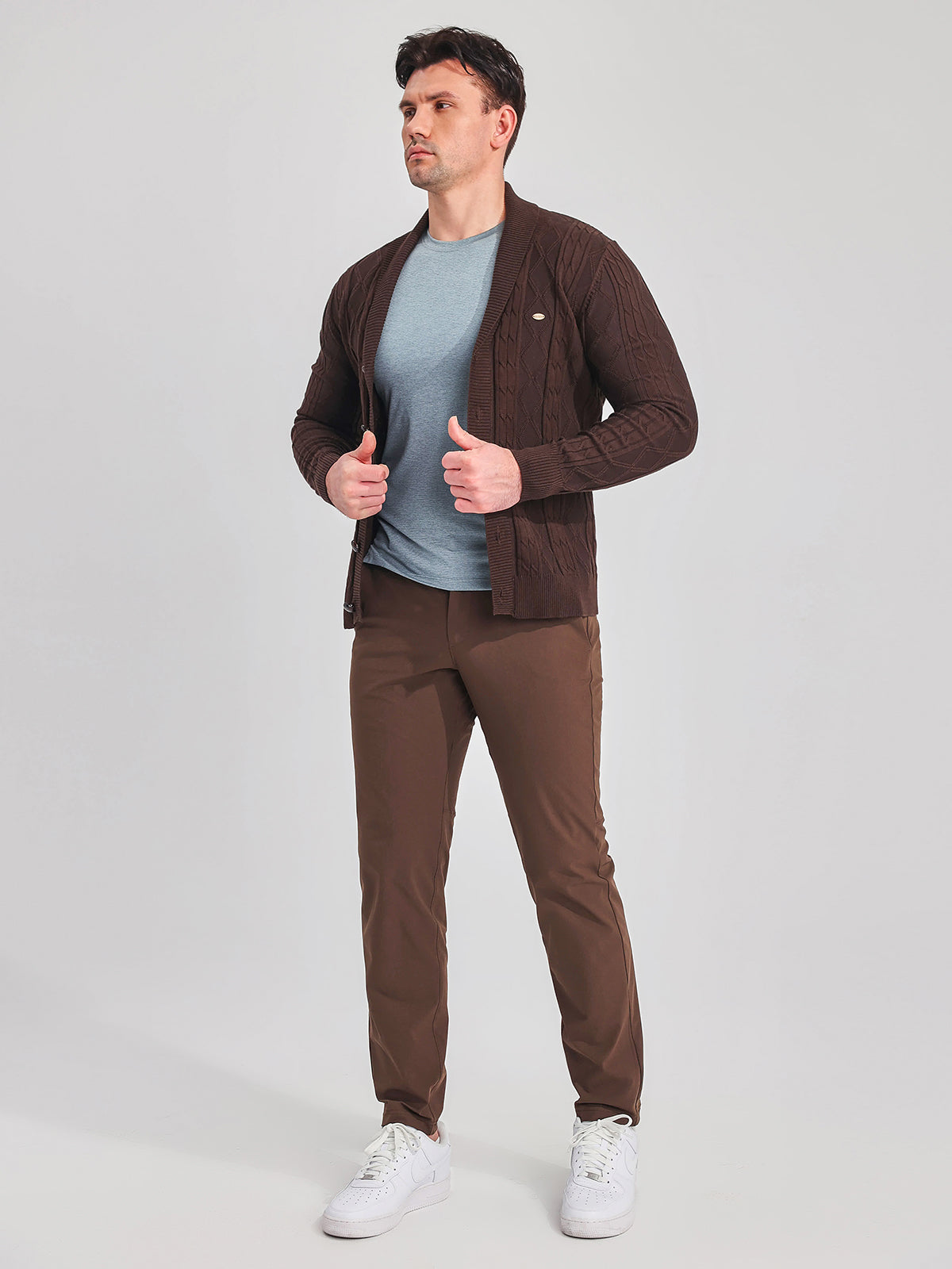 Victor Cotton Blend Cardigan – Shawl Collar Diamond Knit Button-Front Sweater