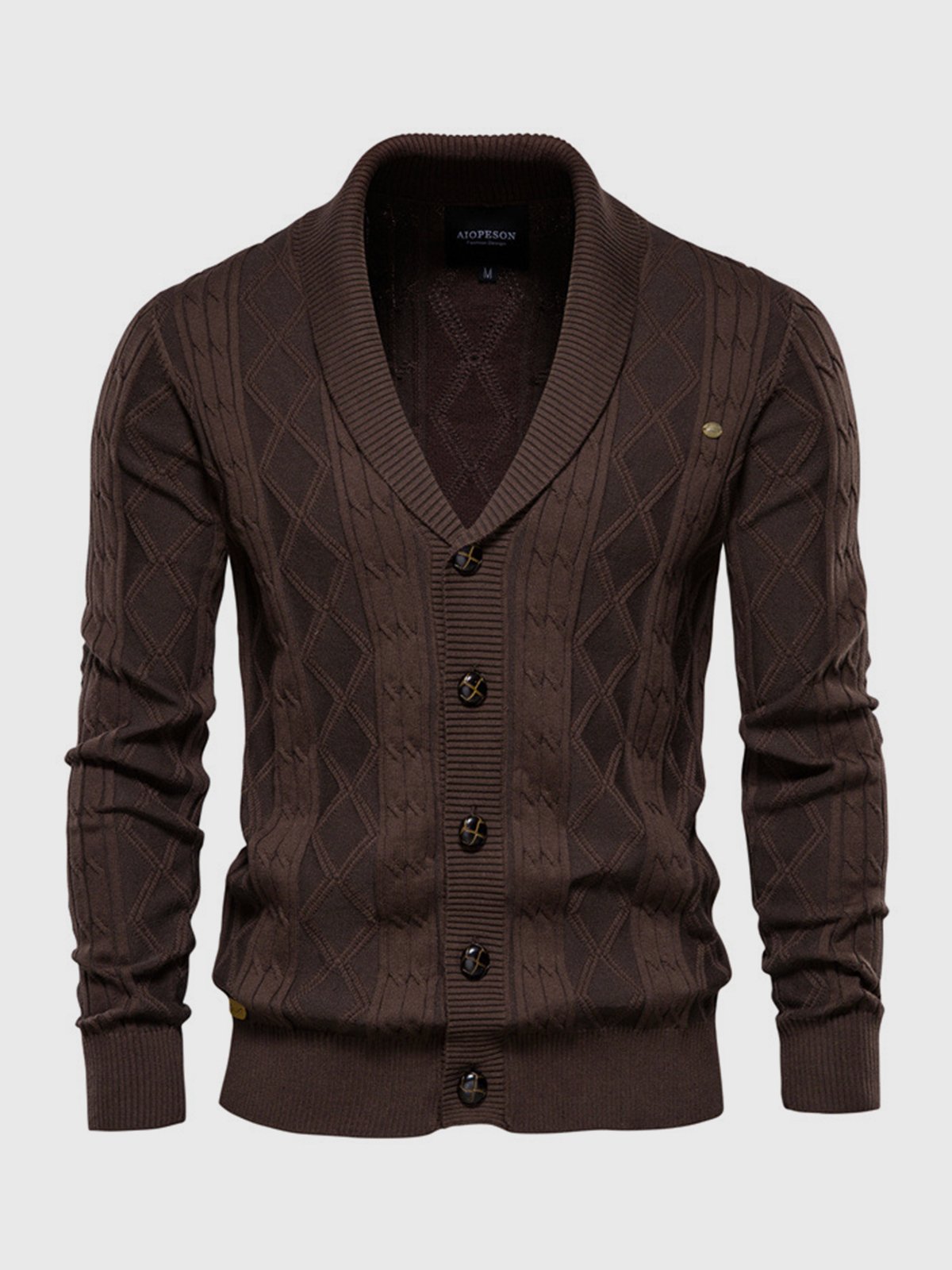 Victor Cotton Blend Cardigan – Shawl Collar Diamond Knit Button-Front Sweater