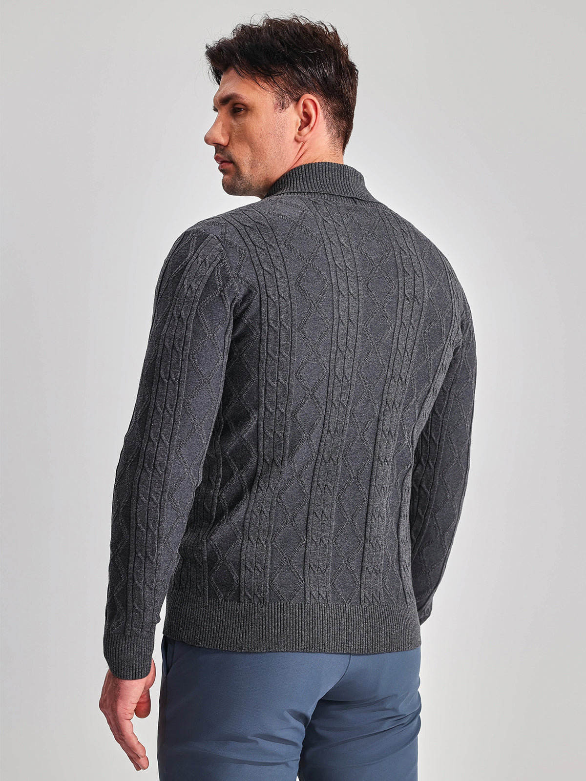Victor Cotton Blend Cardigan – Shawl Collar Diamond Knit Button-Front Sweater