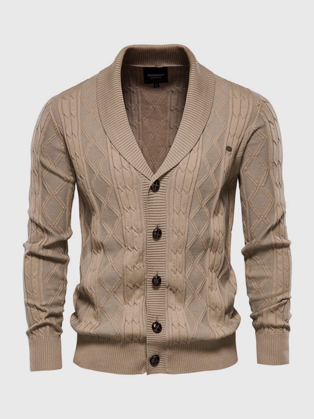 Victor Cotton Blend Cardigan – Shawl Collar Diamond Knit Button-Front Sweater