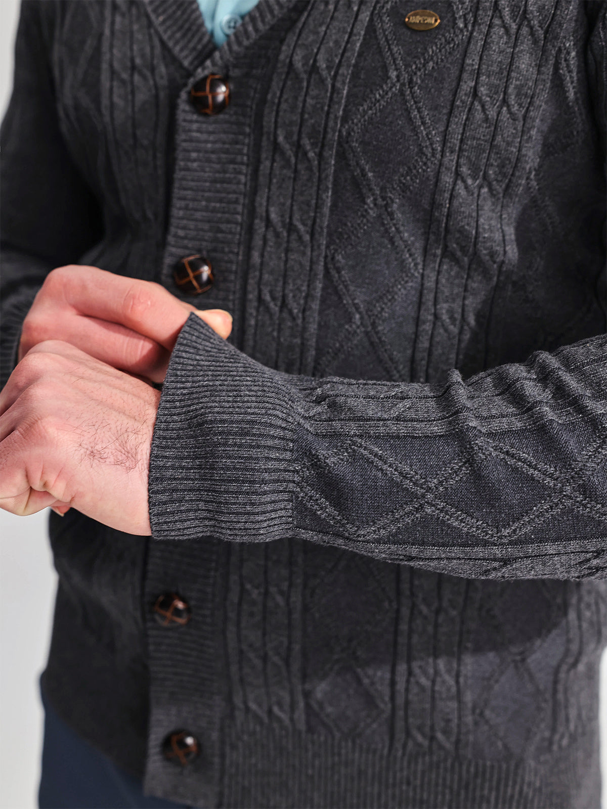 Victor Cotton Blend Cardigan – Shawl Collar Diamond Knit Button-Front Sweater