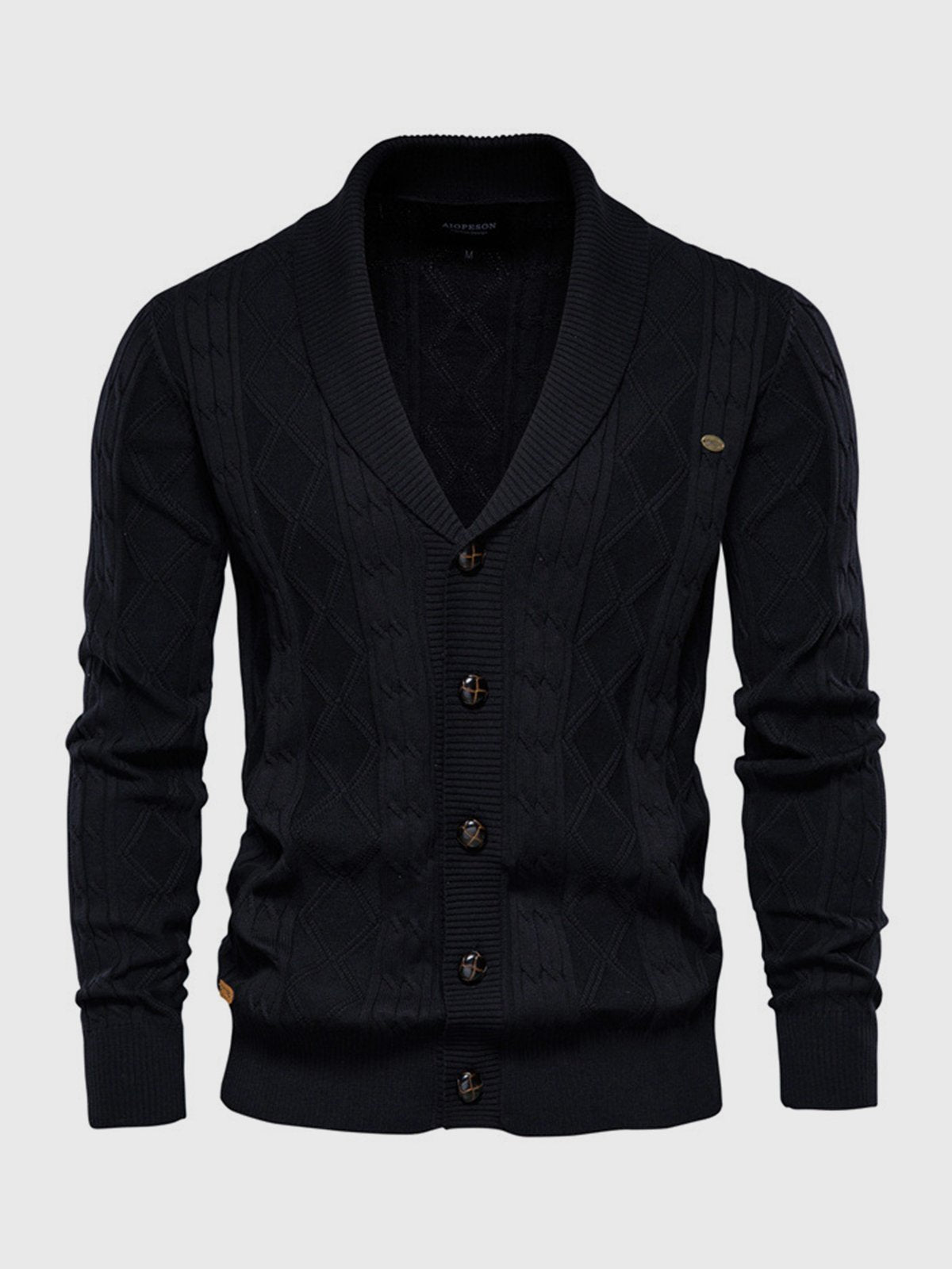Victor Cotton Blend Cardigan – Shawl Collar Diamond Knit Button-Front Sweater