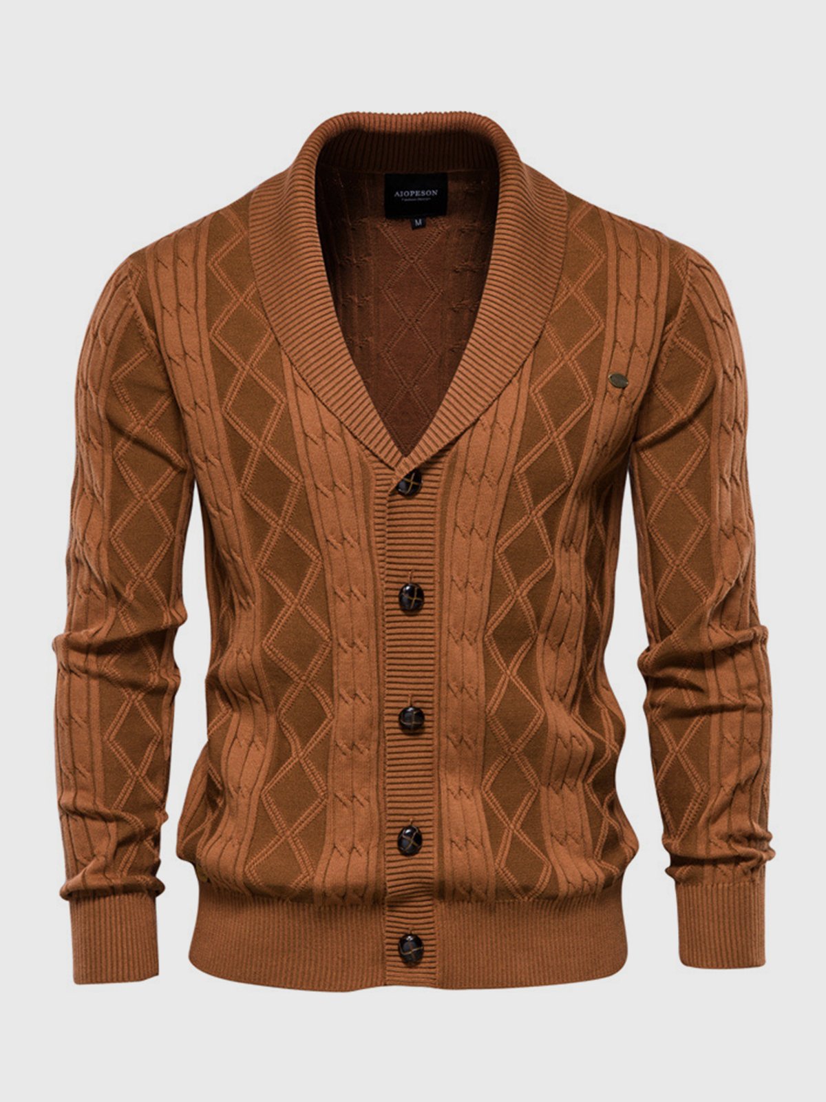 Victor Cotton Blend Cardigan – Shawl Collar Diamond Knit Button-Front Sweater
