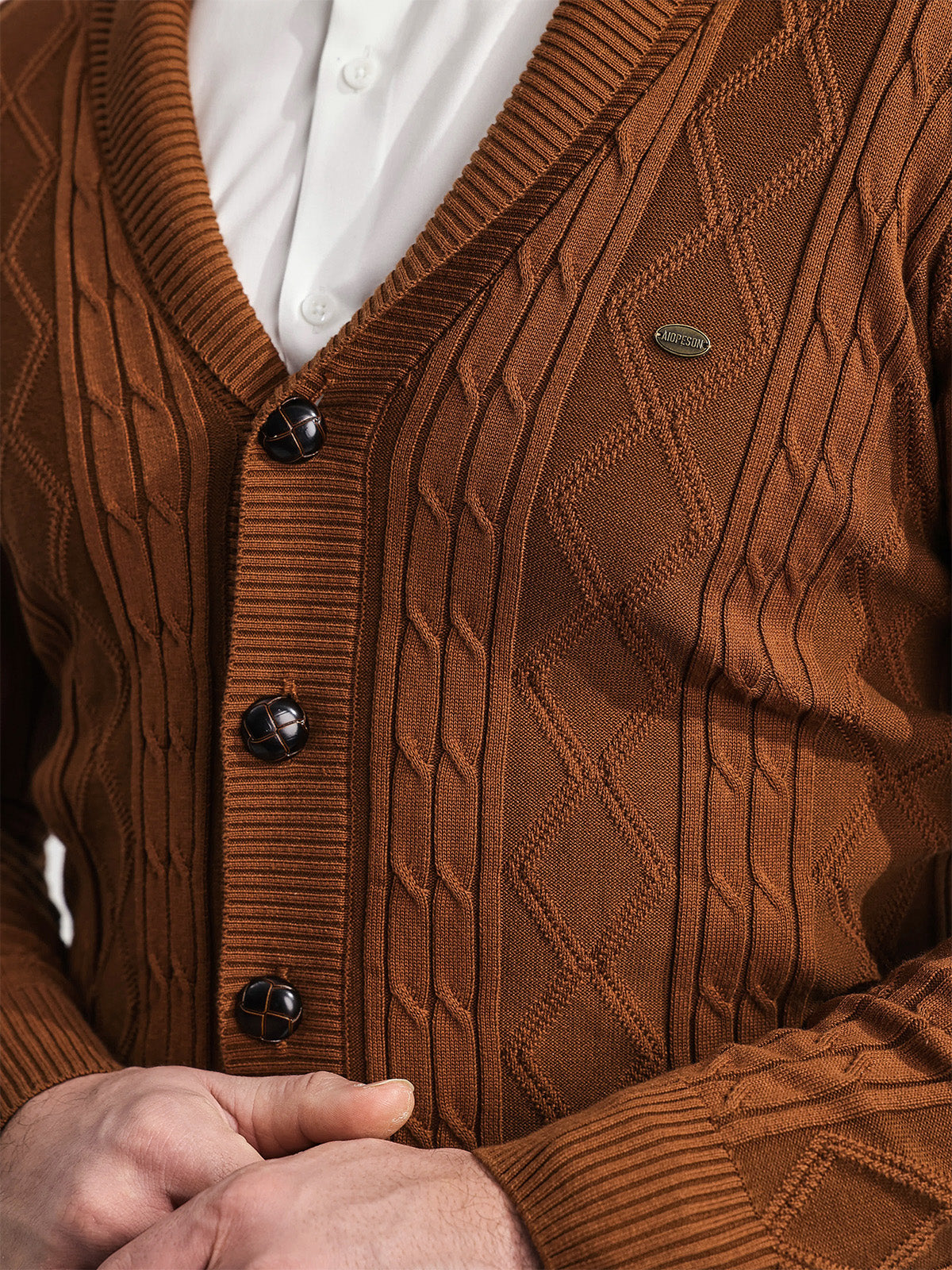 Victor Cotton Blend Cardigan – Shawl Collar Diamond Knit Button-Front Sweater