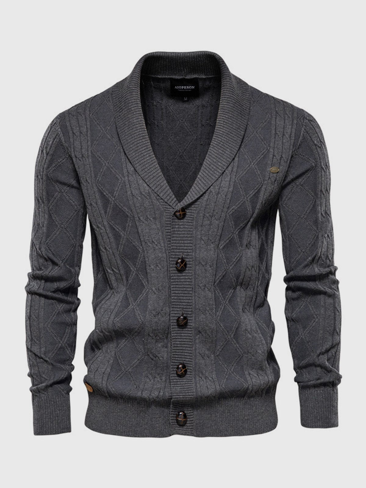 Victor Cotton Blend Cardigan – Shawl Collar Diamond Knit Button-Front Sweater