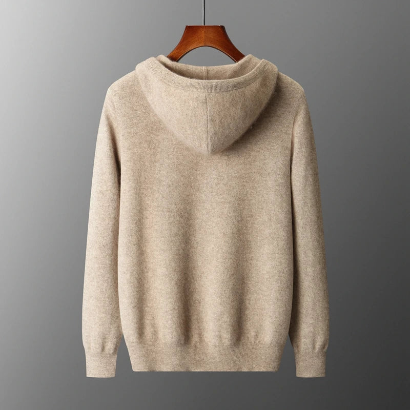 Victor Plush Knit Zip Hoodie – Relaxed Tailored Structured-Hood Cardigan