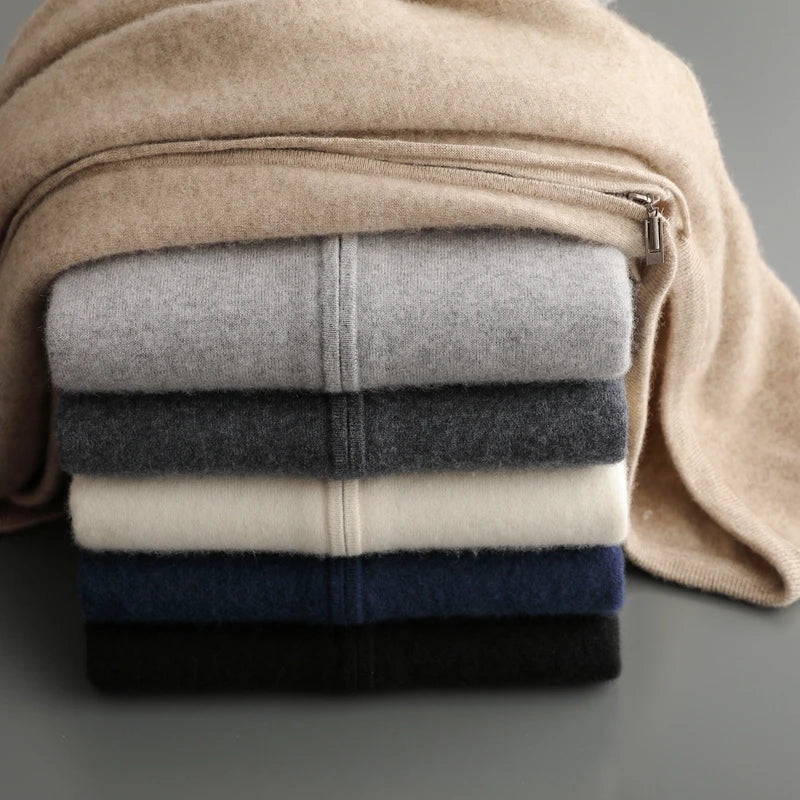 Victor Plush Knit Zip Hoodie – Relaxed Tailored Structured-Hood Cardigan