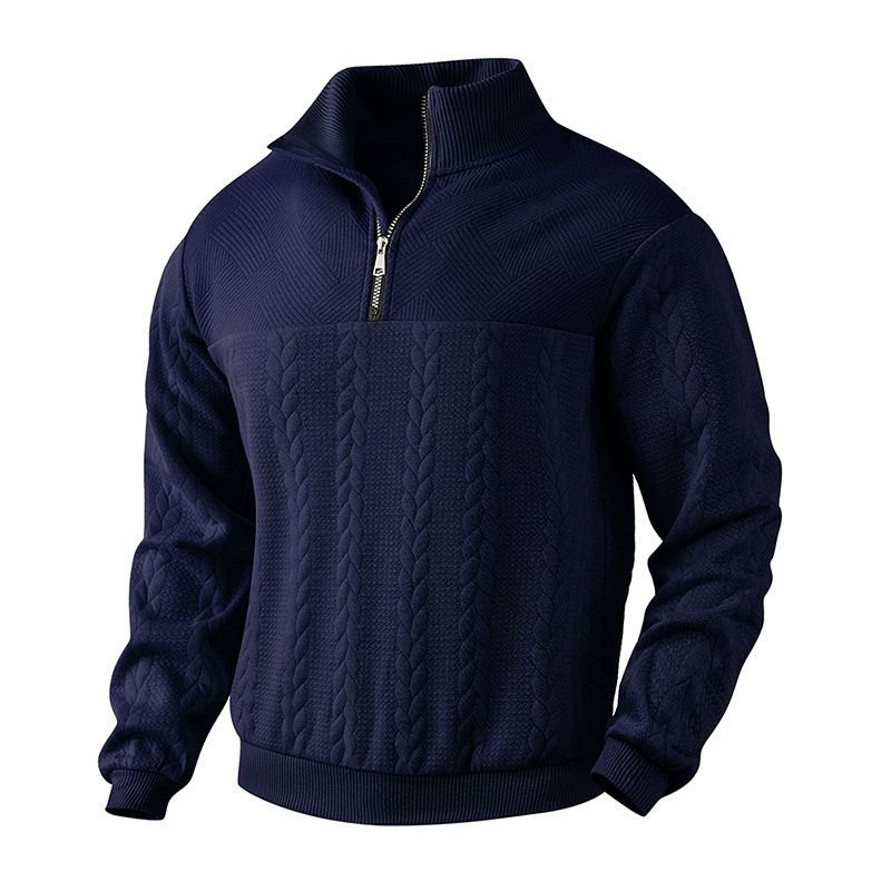 Victor Wool Blend Half-Zip Sweater – Jacquard Knit Mock Neck Pullover