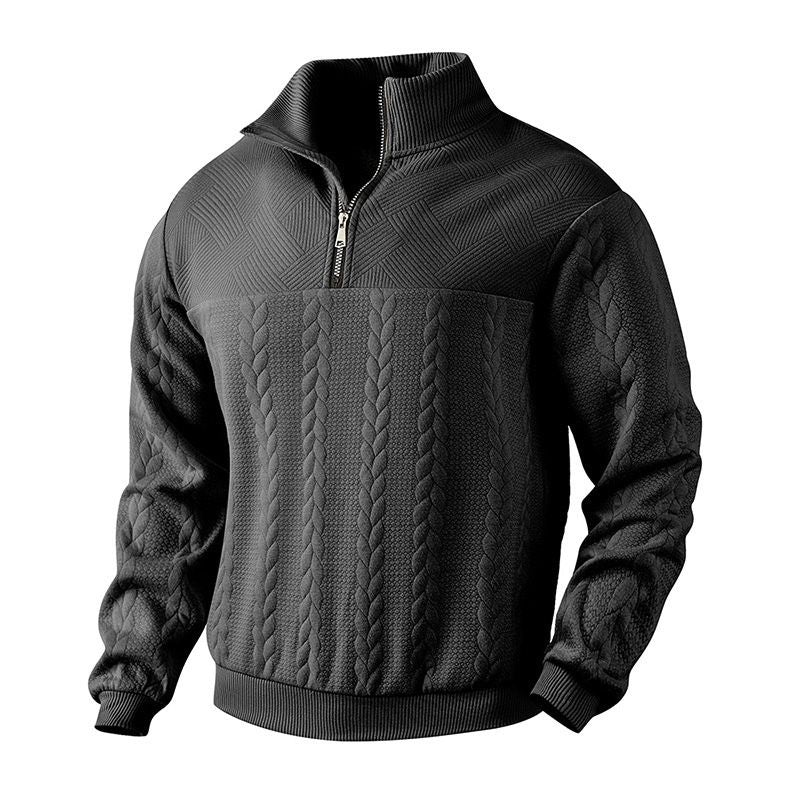 Victor Wool Blend Half-Zip Sweater – Jacquard Knit Mock Neck Pullover