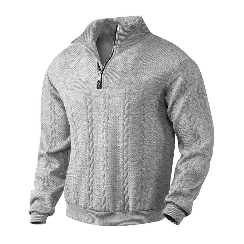 Victor Wool Blend Half-Zip Sweater – Jacquard Knit Mock Neck Pullover