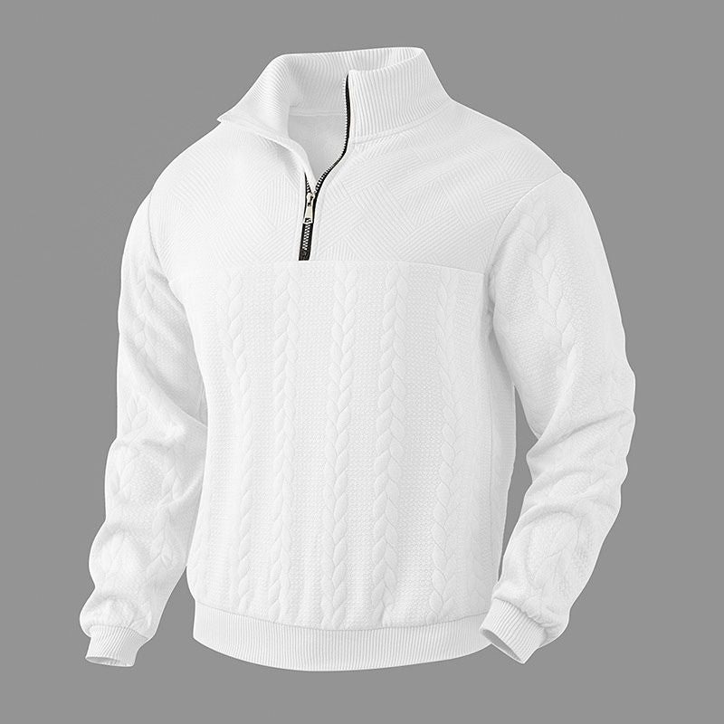 Victor Wool Blend Half-Zip Sweater – Jacquard Knit Mock Neck Pullover