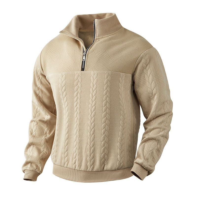 Victor Wool Blend Half-Zip Sweater – Jacquard Knit Mock Neck Pullover