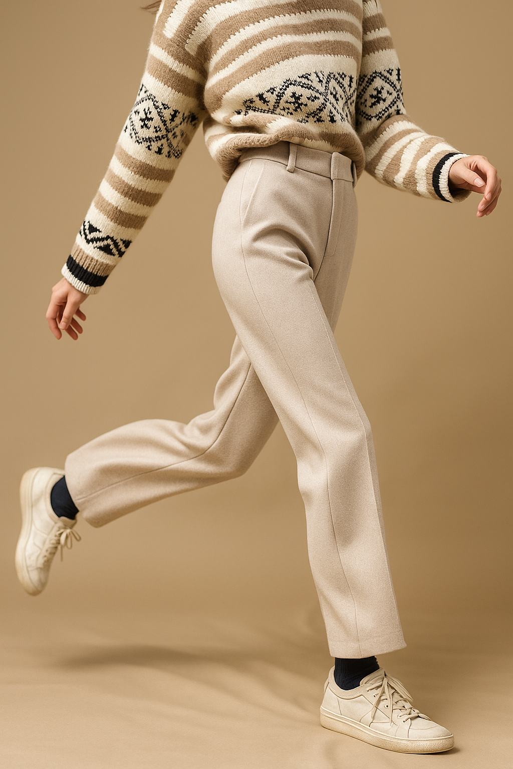Vilma Wool Herringbone Pants – High-Waist Straight-Leg Winter Trousers