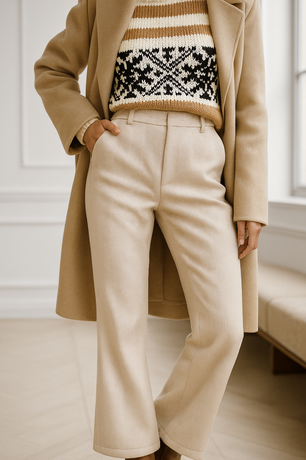 Vilma Wool Herringbone Pants – High-Waist Straight-Leg Winter Trousers