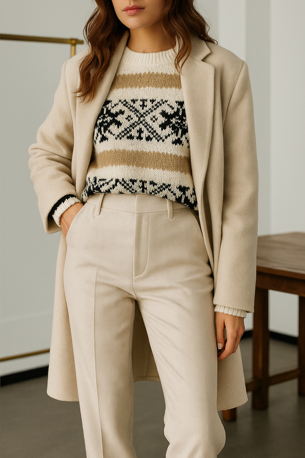 Vilma Wool Herringbone Pants – High-Waist Straight-Leg Winter Trousers