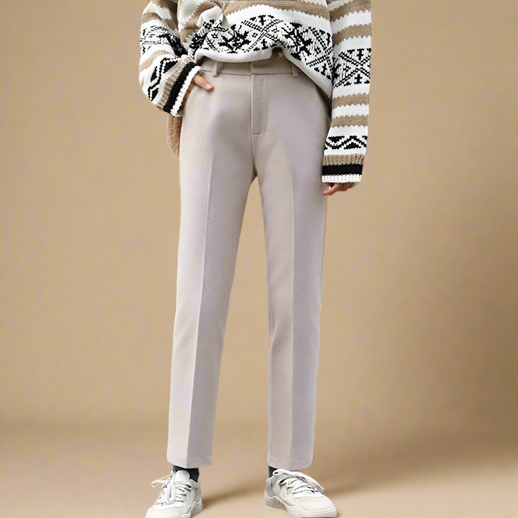 Vilma Wool Herringbone Pants – High-Waist Straight-Leg Winter Trousers