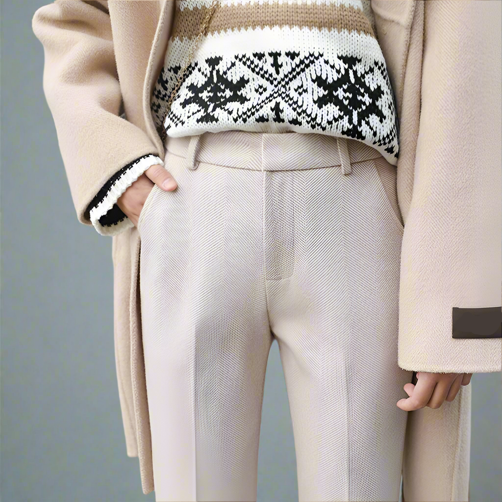 Vilma Wool Herringbone Pants – High-Waist Straight-Leg Winter Trousers