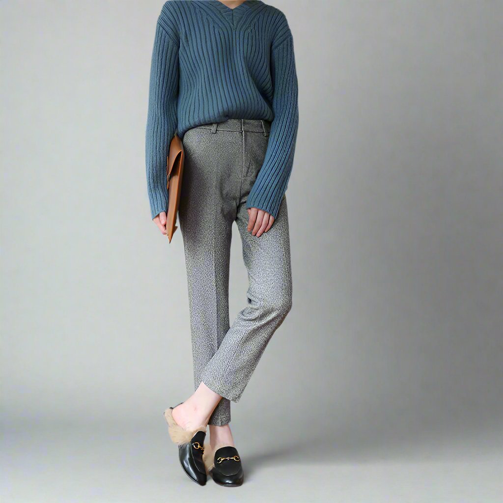 Vilma Wool Herringbone Pants – High-Waist Straight-Leg Winter Trousers