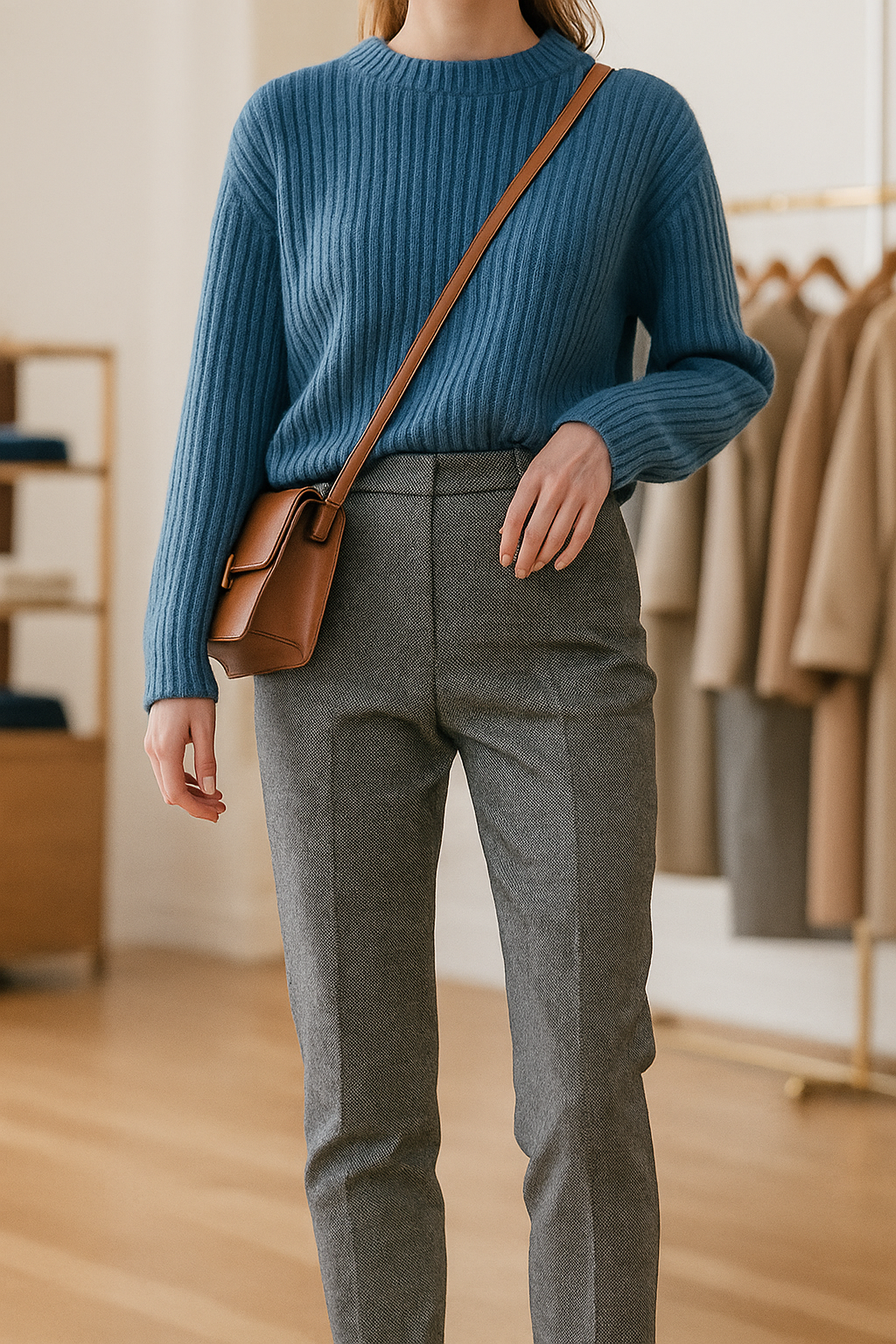 Vilma Wool Herringbone Pants – High-Waist Straight-Leg Winter Trousers