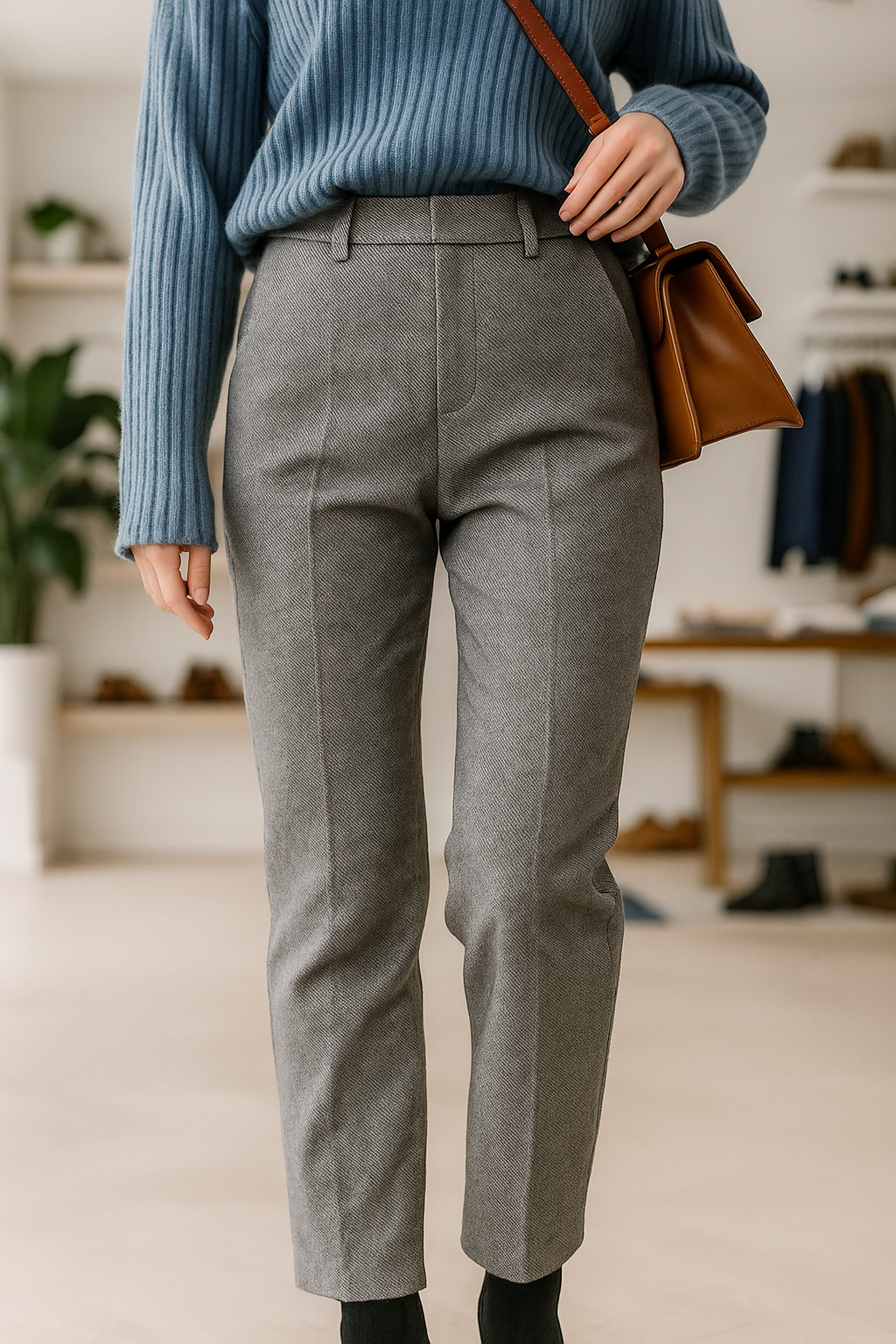 Vilma Wool Herringbone Pants – High-Waist Straight-Leg Winter Trousers