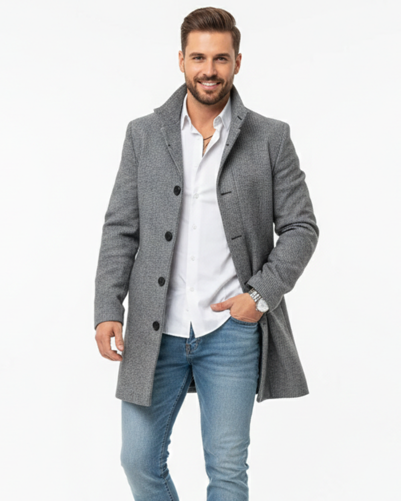Vittorio Ribbed Wool Coat – Single-Button Lapel-Collar Mid-Length Outerwear