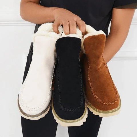 All three colourways of fleece-lined suede ankle boots for women in beige, black and brown