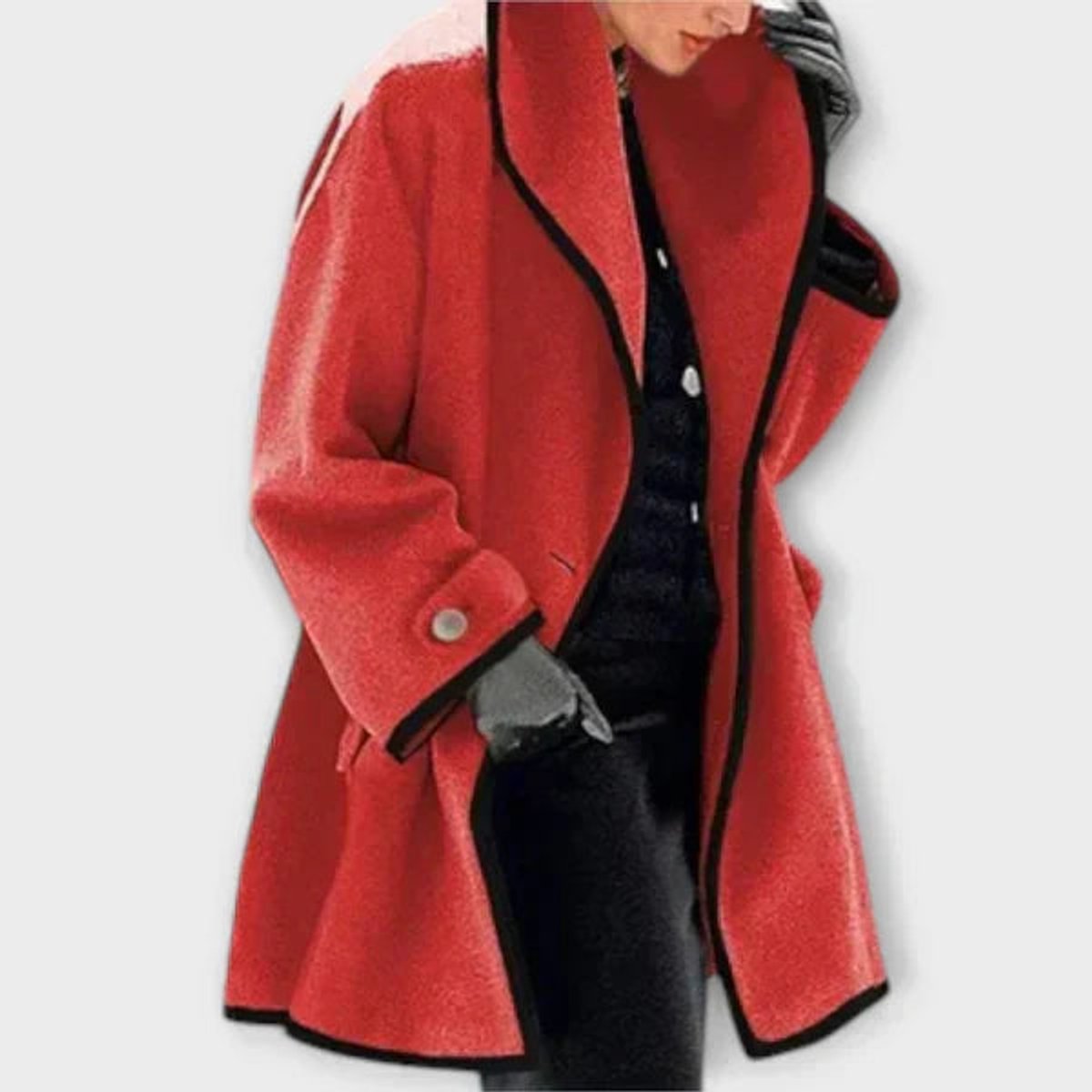 Women's Wool-Blend Swing Coat – Contrast Trim & Wide Lapel | Olivia
