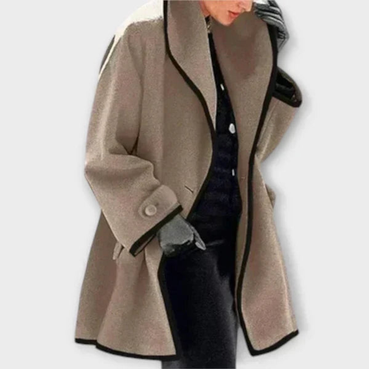 Women's Wool-Blend Swing Coat – Contrast Trim & Wide Lapel | Olivia