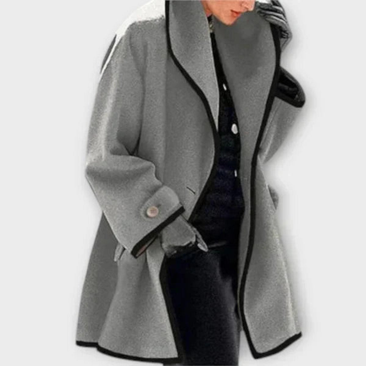 Women's Wool-Blend Swing Coat – Contrast Trim & Wide Lapel | Olivia