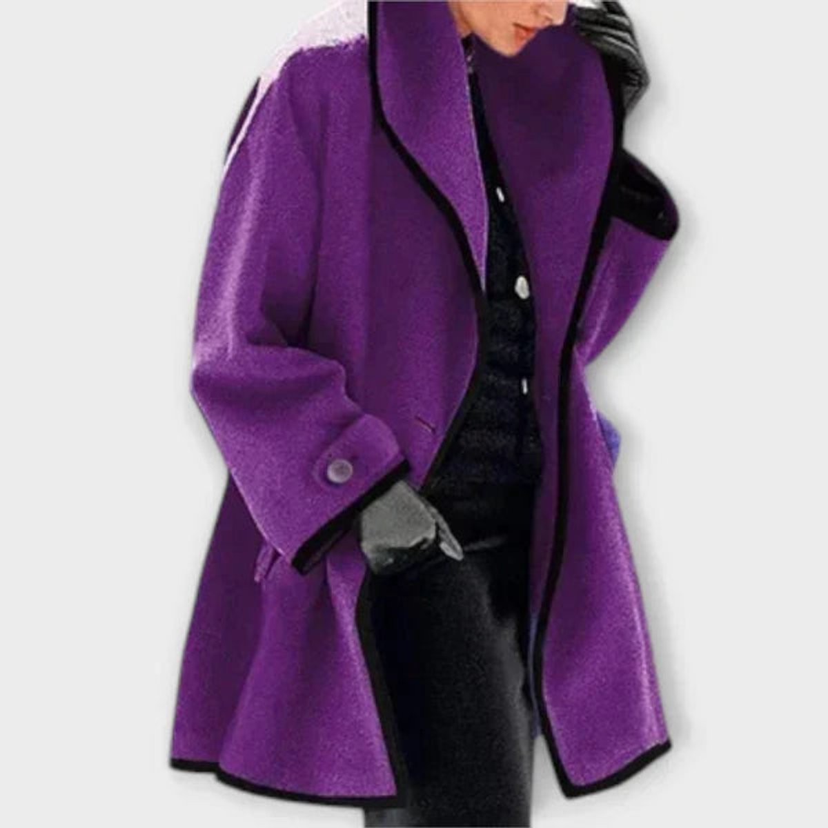 Women's Wool-Blend Swing Coat – Contrast Trim & Wide Lapel | Olivia