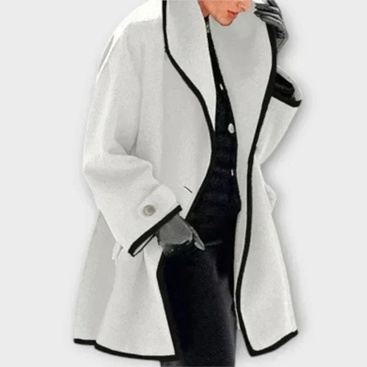 Women's Wool-Blend Swing Coat – Contrast Trim & Wide Lapel | Olivia