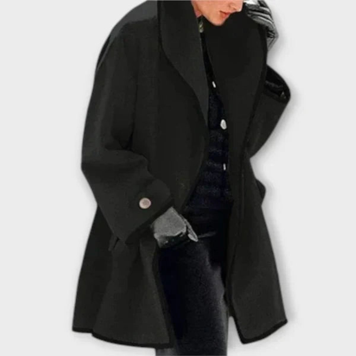 Women's Wool-Blend Swing Coat – Contrast Trim & Wide Lapel | Olivia