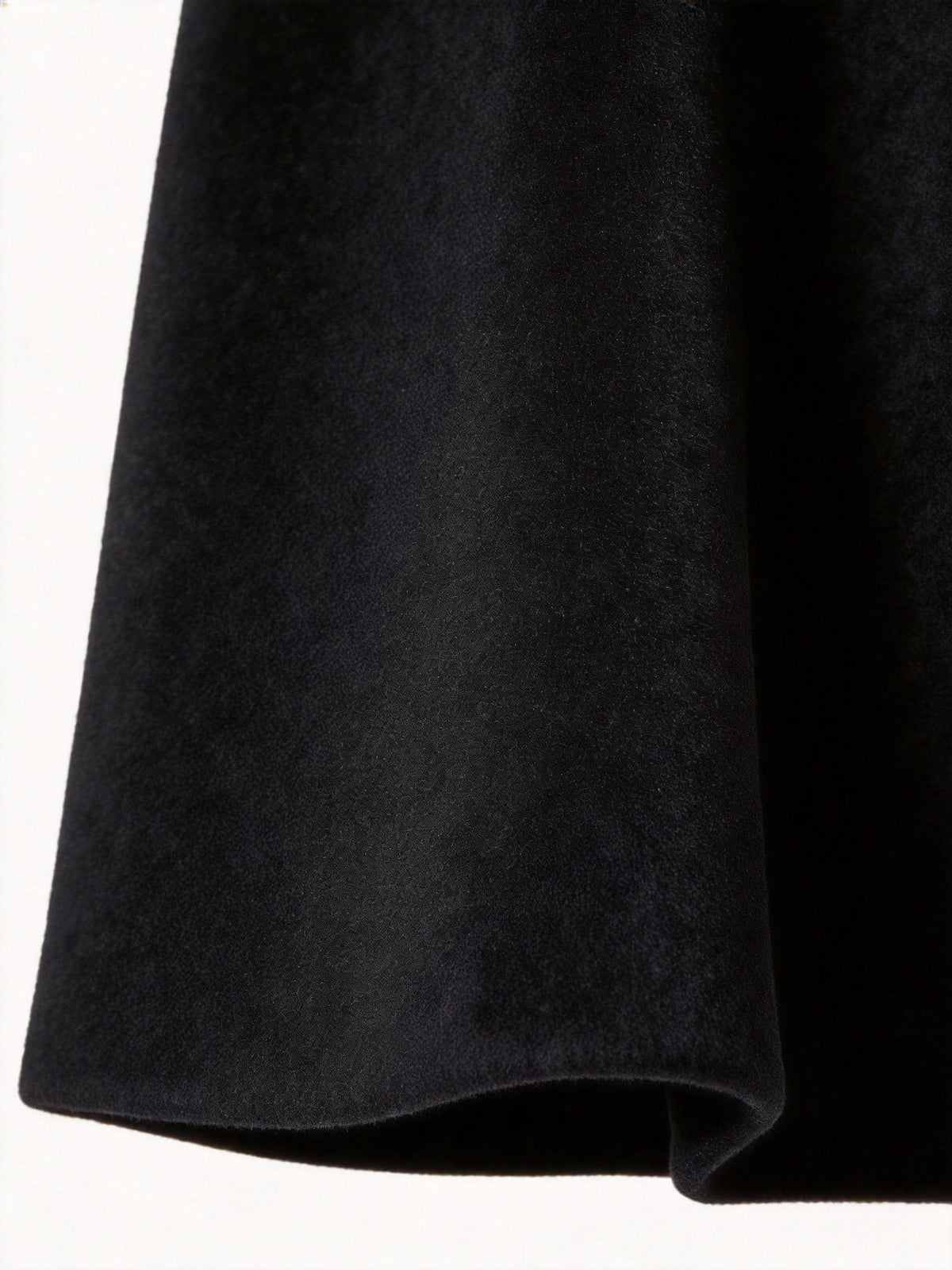 Close-up of the navy Wool-Blend Longline Trench Coat hem, showcasing the smooth fabric and longline construction.